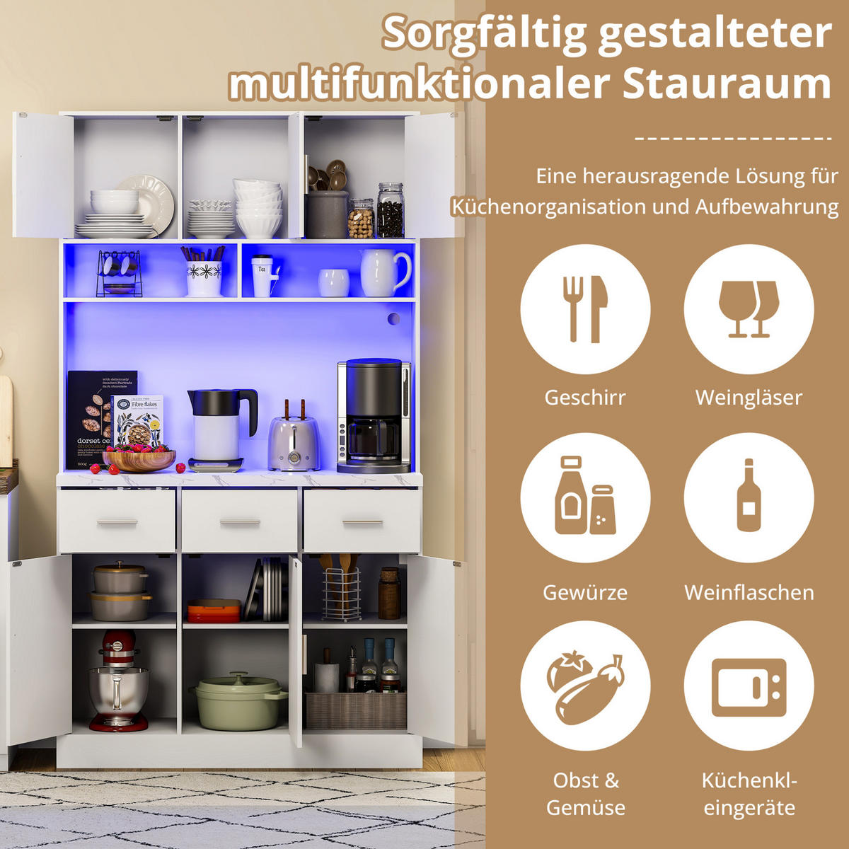 BUFFET 100/40/180 cm weiß aus MDF mit LED und Steckdose - Weiß, Holzwerkstoff (100/180/40cm) - OKWISH