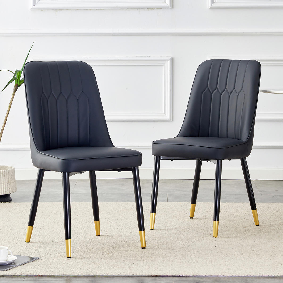 STUHL-SET DE-36511 2 Stück mit PU-Bezug und Metallbeinen Schwarz - Schwarz, Metall (41.5/89/43cm) - ComfortXL