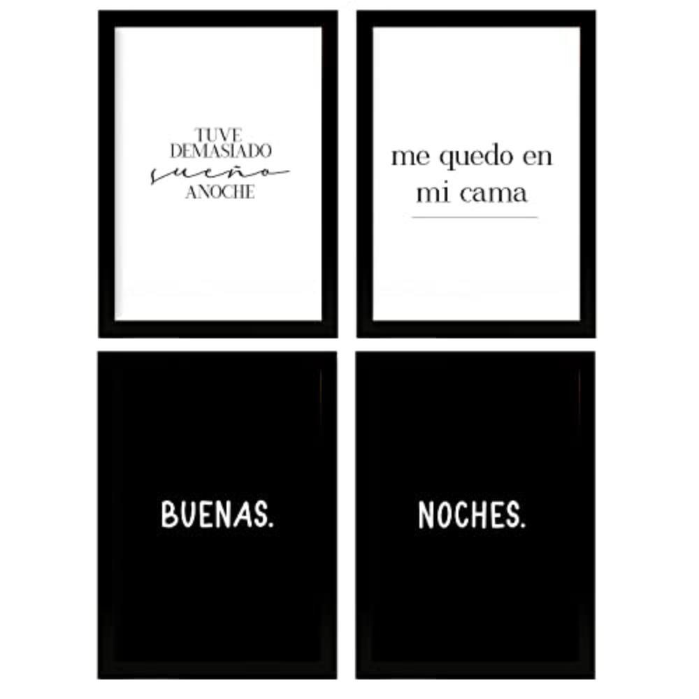 POSTER Set mit 4 Nacht TypografieStil A4 Schwarzer Rahmen - Schwarz, Papier (29.7/3cm) - Nacnic