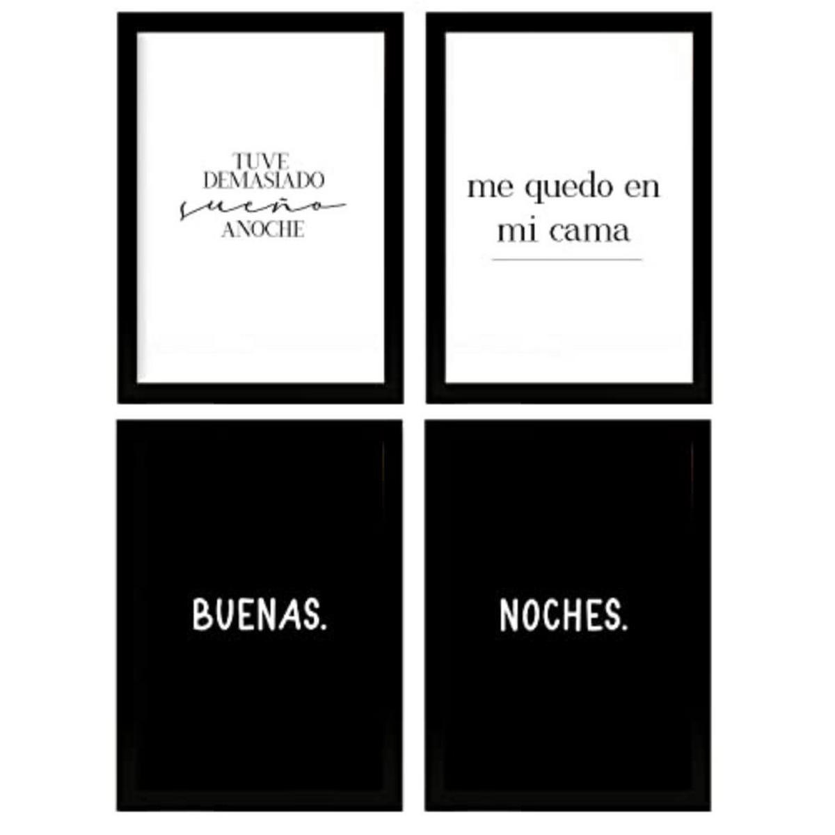 POSTER Set mit 4 Nacht TypografieStil A4 Schwarzer Rahmen - Schwarz, Papier (29.7/3cm) - Nacnic