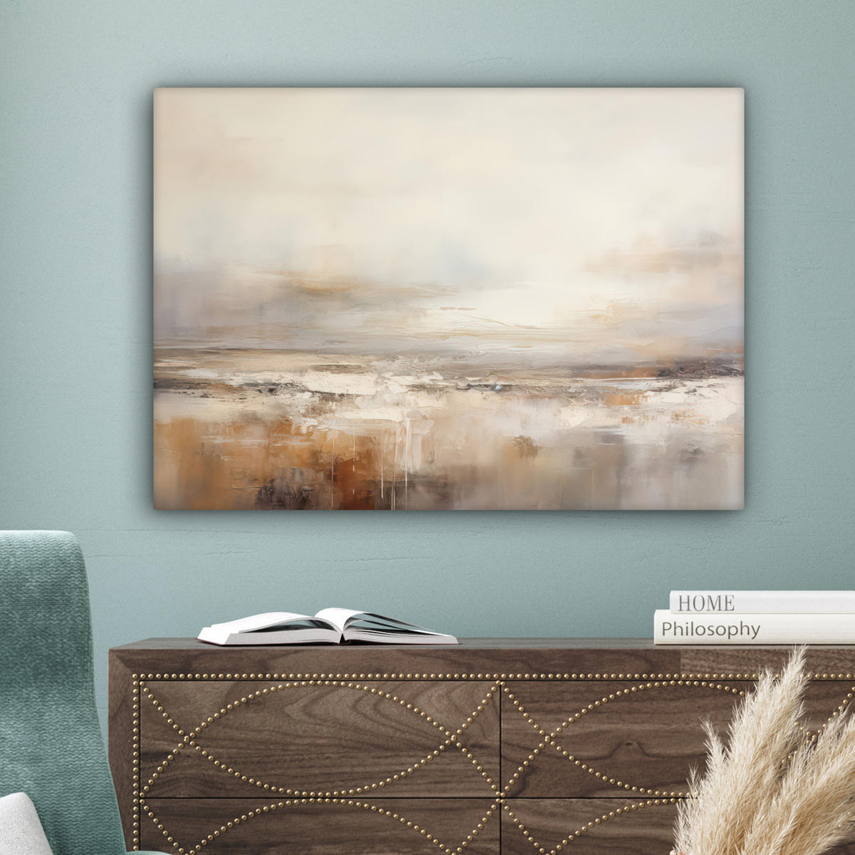 LEINWANDBILD - Kunst - Industriell - Grau - Braun - Abstrakt - 80x60 - Malerei - Sandfarben, Textil (80/60cm) - MuchoWow