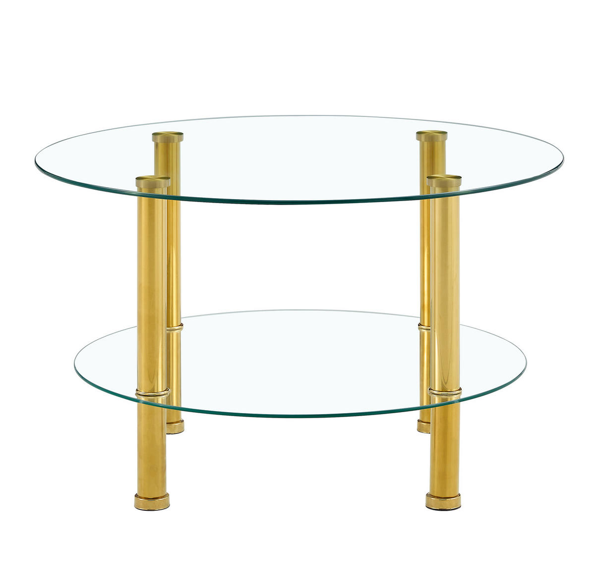 KONFERENČNÍ stolek 70/70/42 cm zlatá transparentní ze skla a kovu se 2 deskami - zlatá, sklo (70/70/42cm) - OKWISH