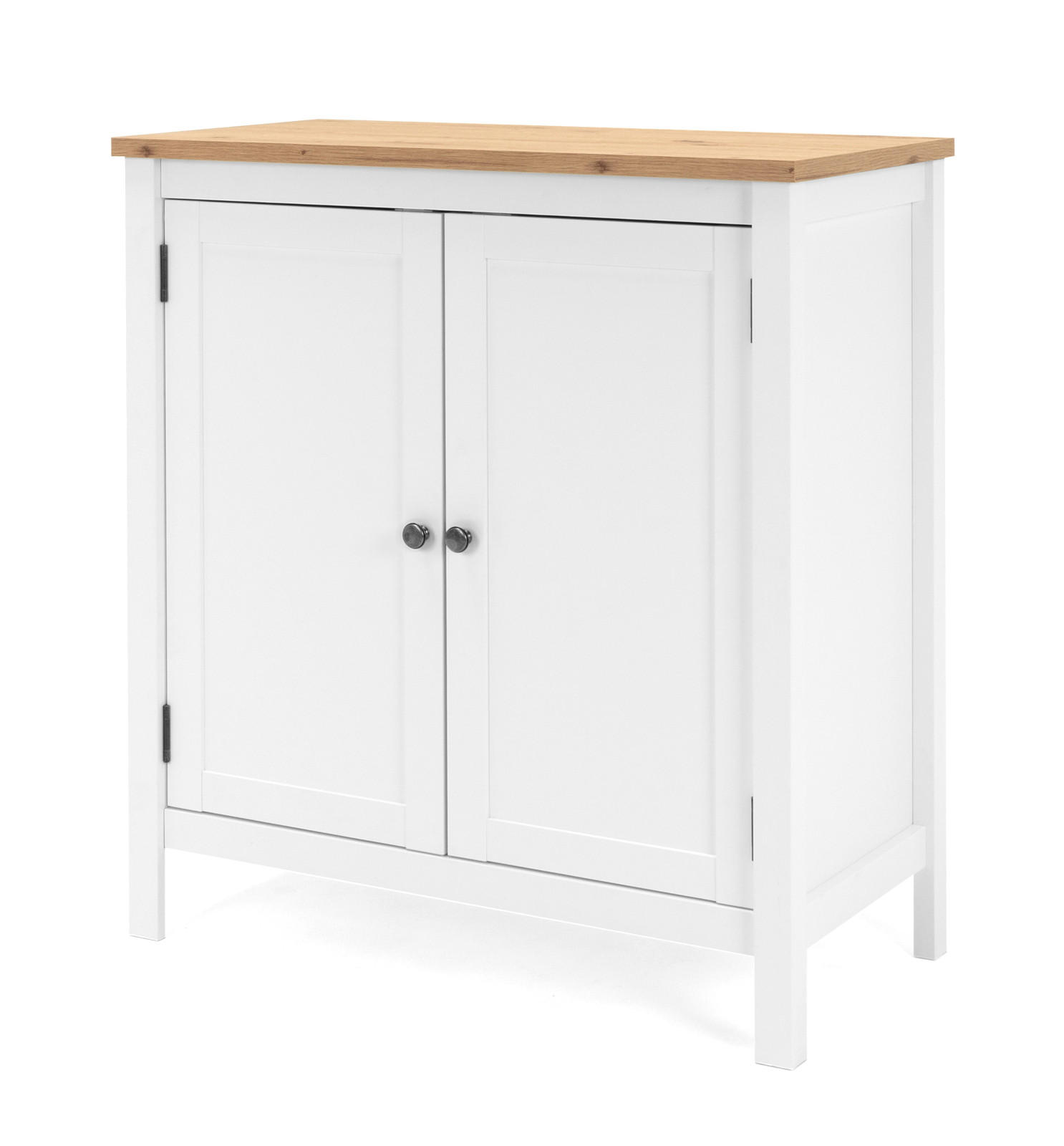 KOMMODE weiß mit Eiche Artisan, Landhaus 80 x 90 cm, Anrichte 2-türig - Silberfarben/Weiß, Holzwerkstoff/Metall (80/90/40cm) - Furn.Design