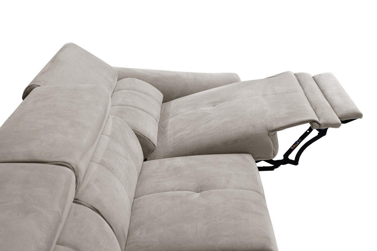 ECKSOFA LARS 5-Sitzer, 1 Relax, verstellbare Kopfstützen, beige - Beige/Schwarz, Holzwerkstoff/Textil (284/201cm) - Courtois Laville