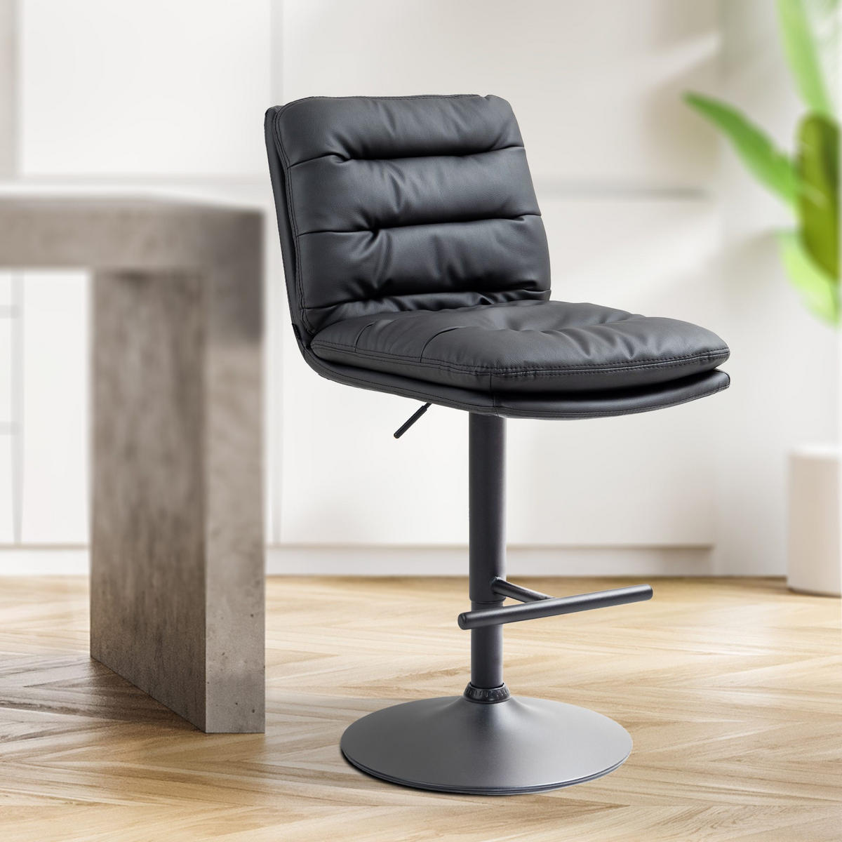 BARHOCKER Lederlook schwarz - Schwarz, Textil/Metall (42/94/56cm) - CLP