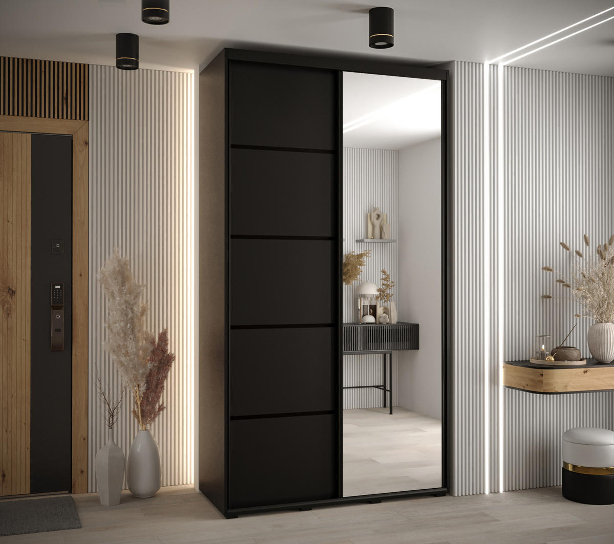 SCHWEBETÜRENSCHRANK 235,2/130/60 2-türig - Schwarz, Holz/Metall (130/235/60cm) - Abiks Möbel