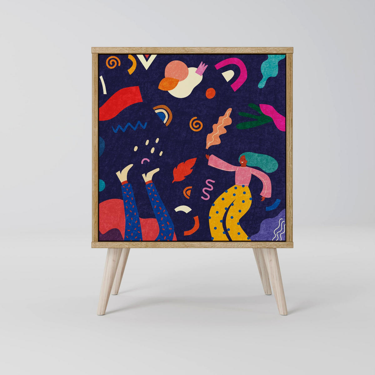 SIDEBOARD FESTIVE PLEASURES, Grau, 57,5x42x70,5 cm, Schwarze Metall-Sternfüße - Multicolor/Schwarz, Holzwerkstoff/Metall (57.5/70.5/42cm) - SpaceRebels