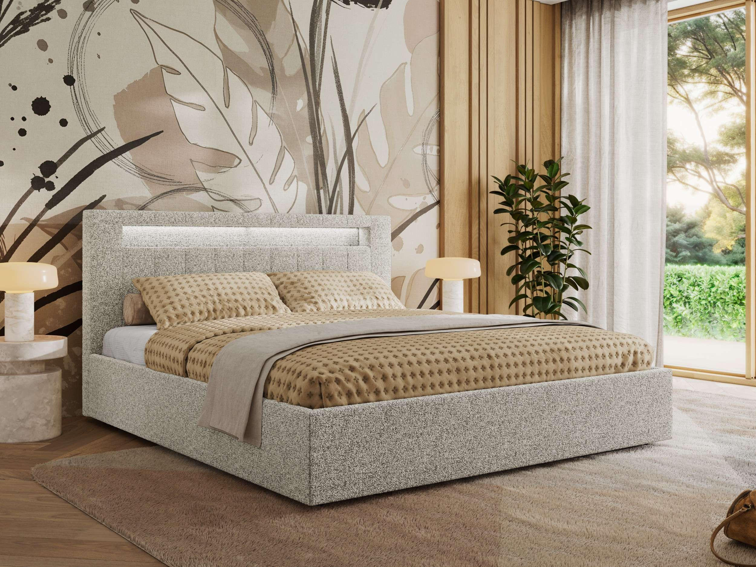 POLSTERBETT GOLD 5 CLASSIC 160/200 - Hellgrau Strukture - Pocket-Matratze - Hellgrau, Textil (160/200cm) - MKS