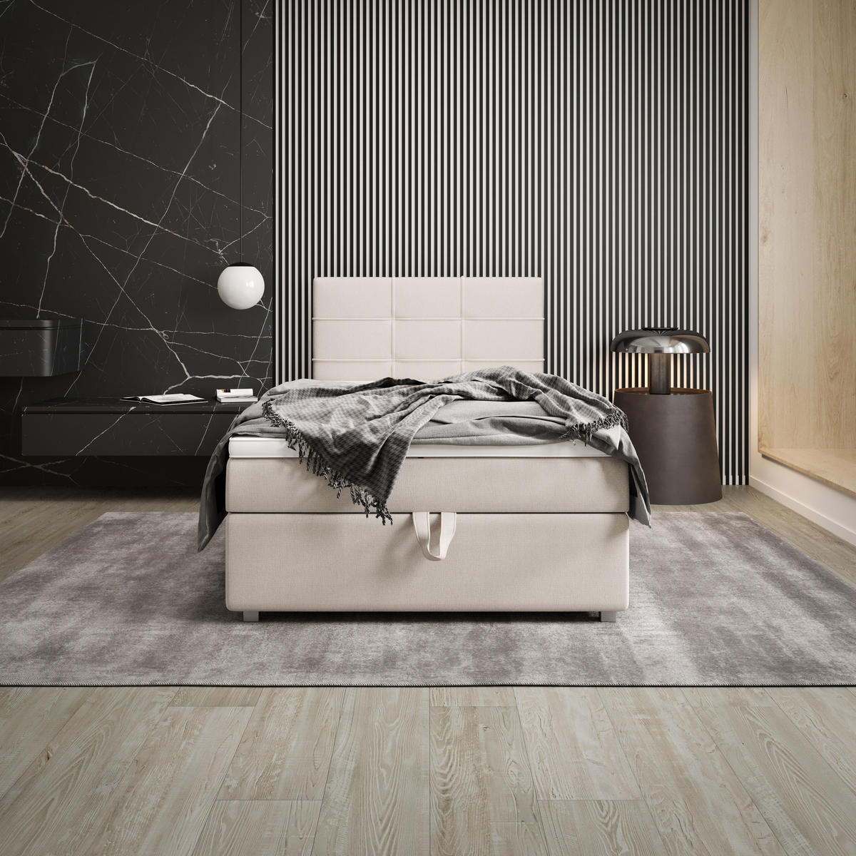 BOXBETT FADO 1 90x200, mit Matratze H3 und Topper, Cosmic 10 - Beige, Holz/Kunststoff (90/200cm) - Bedante