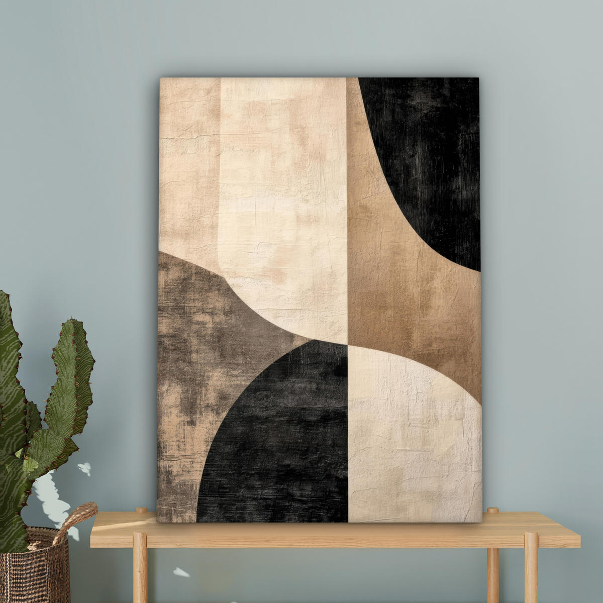 LEINWANDBILD Abstrakt - Flugzeuge - Schwarz - Rund Wandbild Wohnzimmer 60x80 cm - Beige, Textil (60/80cm) - MuchoWow