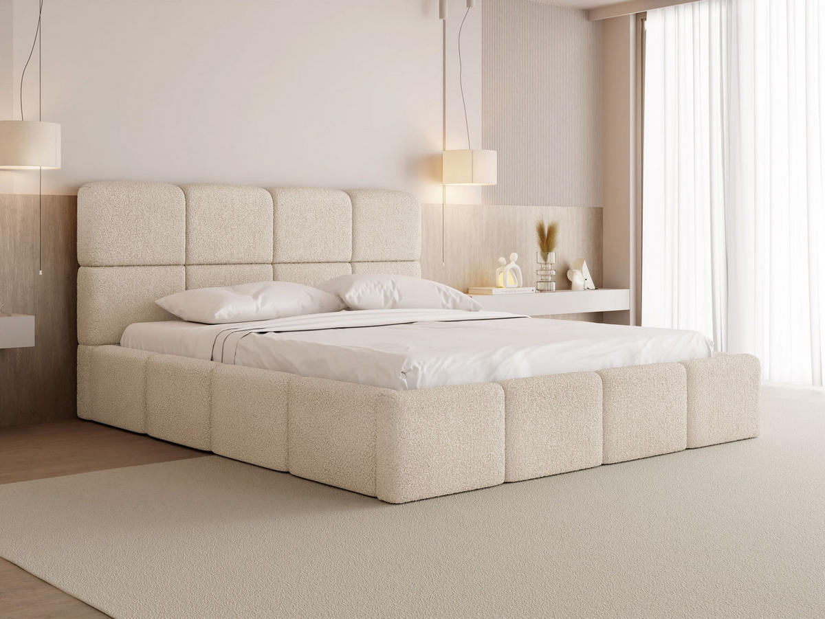 POLSTERBETT Tivio mit Bettkasten, Beige Boucle 200x200 cm - Beige/Birkefarben, Holz/Holzwerkstoff (200/200cm) - WFL GROUP
