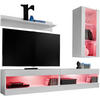 WOHNWAND 4-er Set, TIVOLI SET5 mit mehrfarbige LED RGB Beleuchtung Weiß + Weiß, Offener Raum - Weiß, Glas/Holzwerkstoff (240/195/35cm) - Komodee