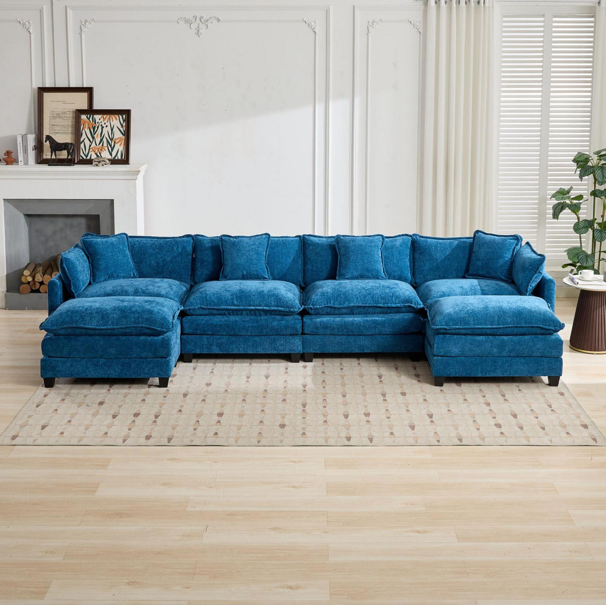 SOFA modular Chenille Blue 4-Sitzer - Blau, Holz (75/84/380cm) - Meubliv