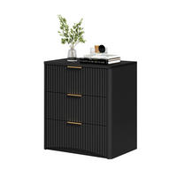 NACHTTISCH 58/38/64 cm in Schwarz mit 3 Schubladen und Rillenfront - Schwarz, Holzwerkstoff (38/64/58cm) - Flora Grace