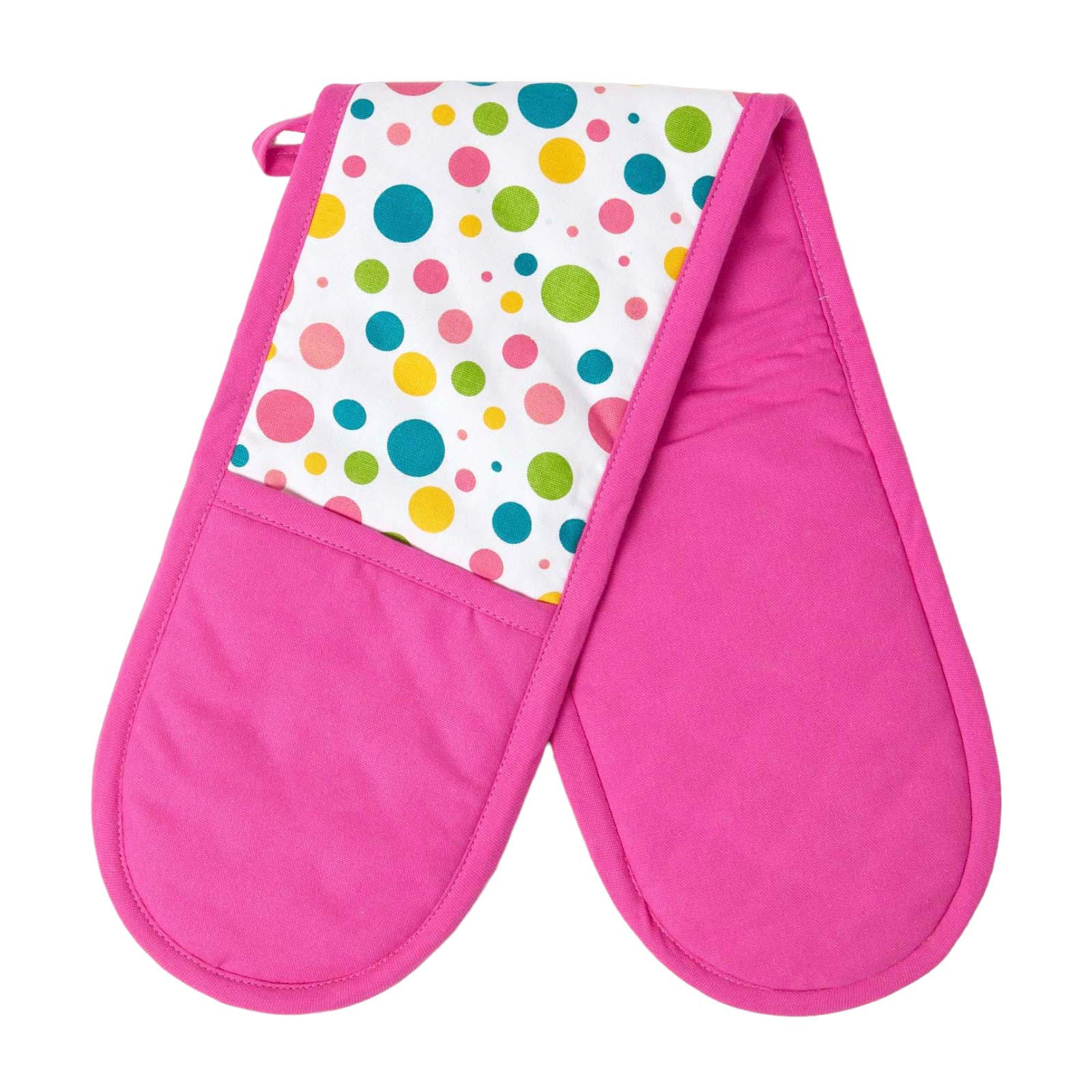 DOPPEL-OFENHANDSCHUH Bunte Punkte 18/84 cm, Baumwolle wattiert - Pink, Textil (18/84cm) - Homescapes