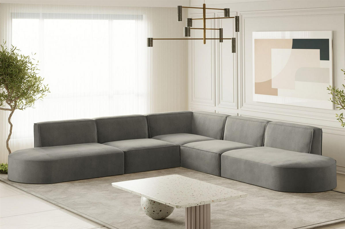 ECKSOFA Palma In Noel - Grau, Holzwerkstoff/Textil (276/276cm) - Fun Möbel