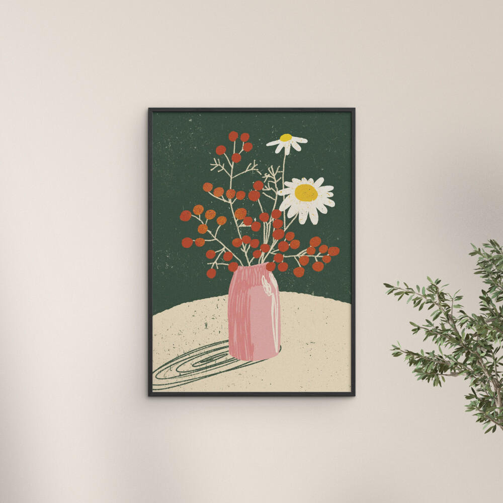 POSTER mit Rahmen Gigi Rosado - Winter Bouquet - Schwarz/Grün, Holz/Papier (70/100cm) - Poster&Frame