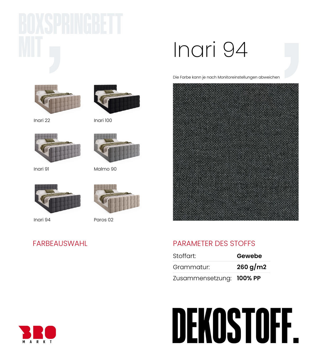 BOXBETT Dakota Duo mit Topper 140/200 Dunkelgrau - Dunkelgrau, Holz/Textil (140/200cm) - Bromarkt