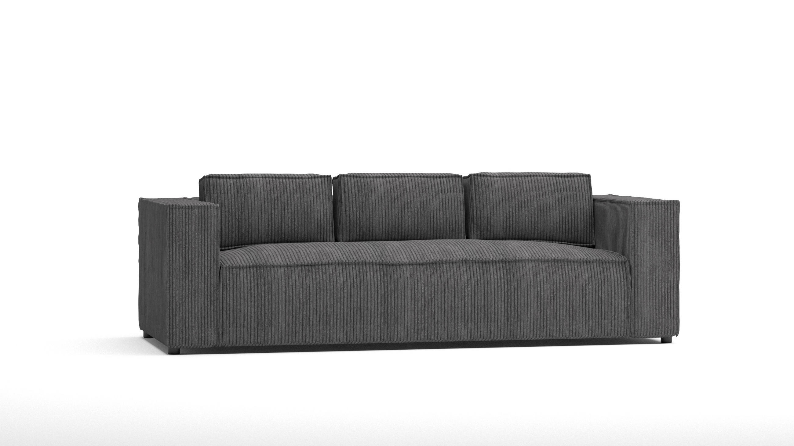 3-SITZER-SOFA Nova Grau Cord - Schwarz/Grau, Holz/Kunststoff (230/64/92cm) - S-Style Möbel