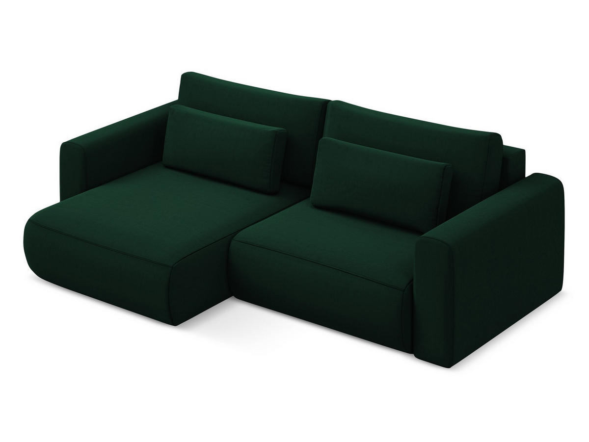 ECKSOFA mit Schlaffunktion Samt Stoff Grün - Dunkelgrün/Schwarz, Kunststoff/Textil (149/240cm) - Makamii