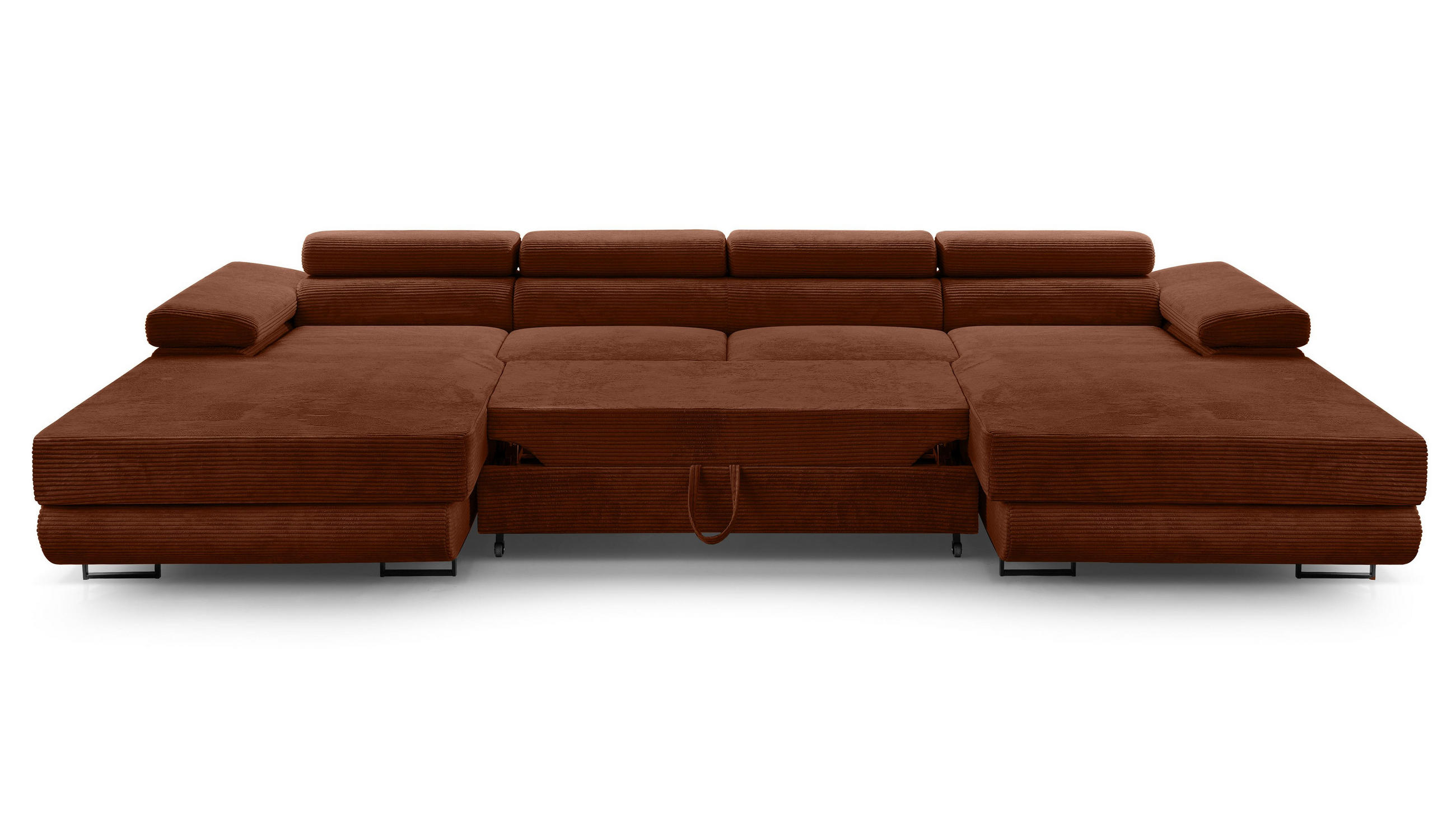 WOHNLANDSCHAFT Arborio Ziegelrot 352/202/90 cm mit Schlaffunktion - Schwarz/Orange, Textil/Metall (352/90/202cm) - AX Living