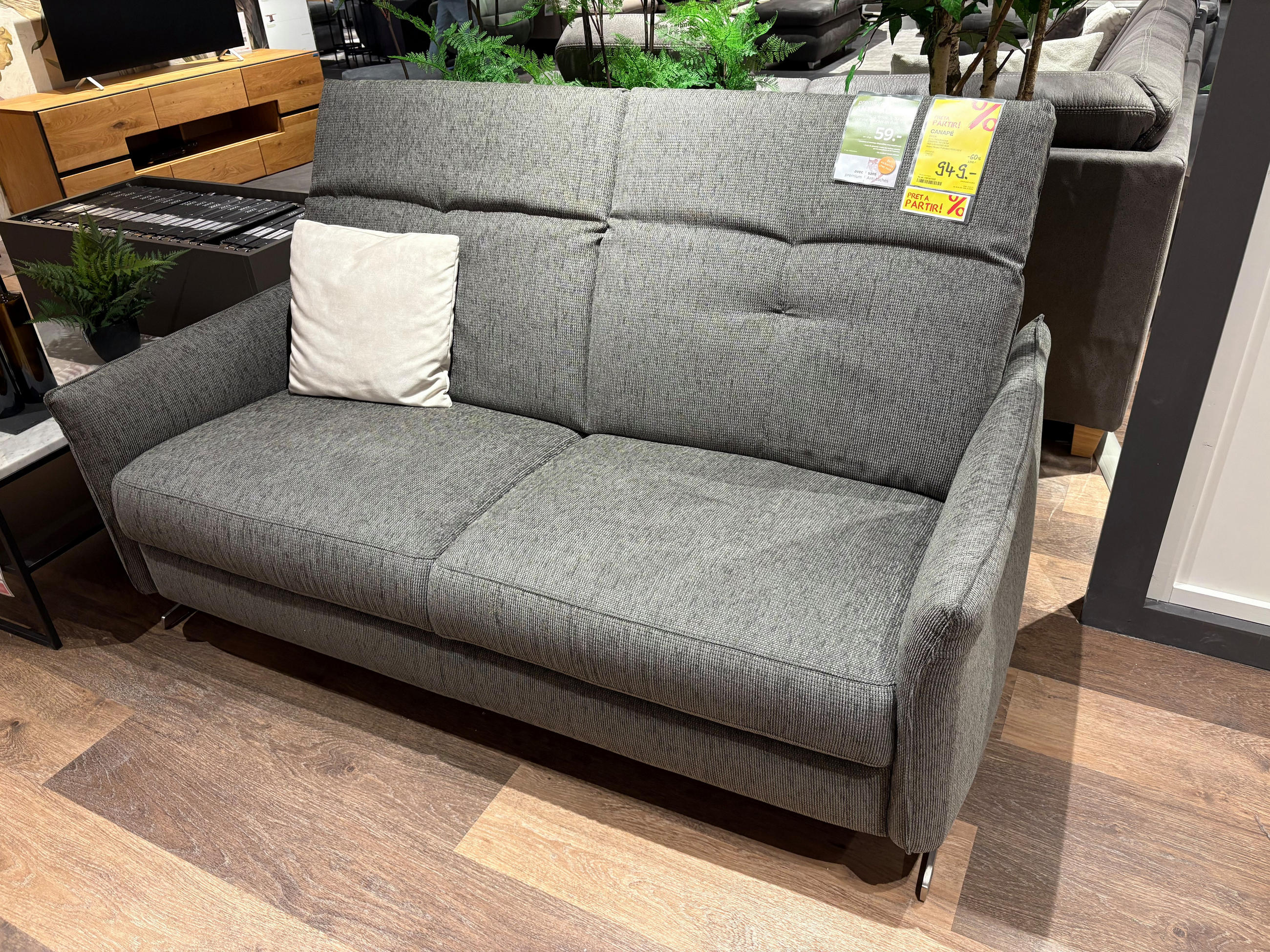 Canapé en tissu gris 170x83x102cm - Johann Jakob