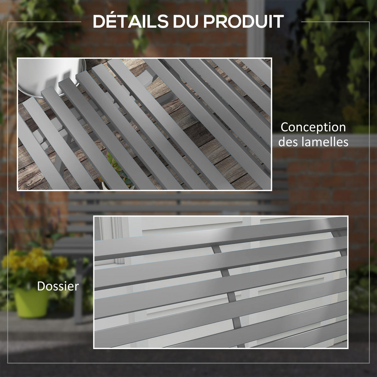 GARTENBANK DE-17772 2-Sitzer mit Lattenrost aus Aluminium Grau - Grau, Metall (123/79/67cm) - ComfortXL