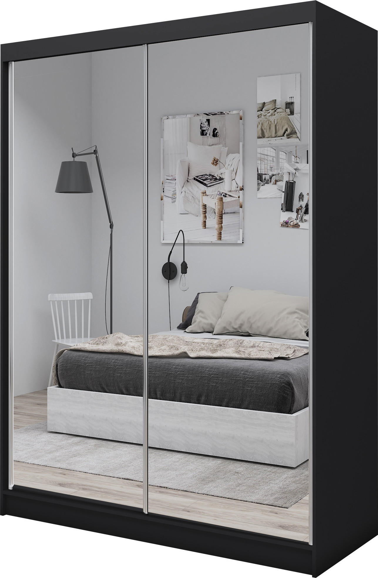 SCHWEBETÜRENSCHRANK Darix 160 cm mit Spiegel, 2-türig, schwarz - Schwarz, Kunststoff (160/216/61cm) - Margaret Hadas24