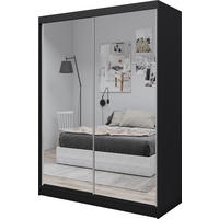 SCHWEBETÜRENSCHRANK Darix 160 cm mit Spiegel, 2-türig, schwarz - Schwarz, Kunststoff (160/216/61cm) - Margaret Hadas24