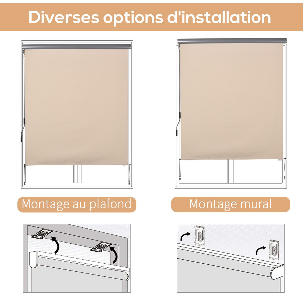 MARKISE DE-18456 250/160 cm mit Kurbel, UV-Schutz 50+ Creme - Creme, Metall (160/250cm) - ComfortXL