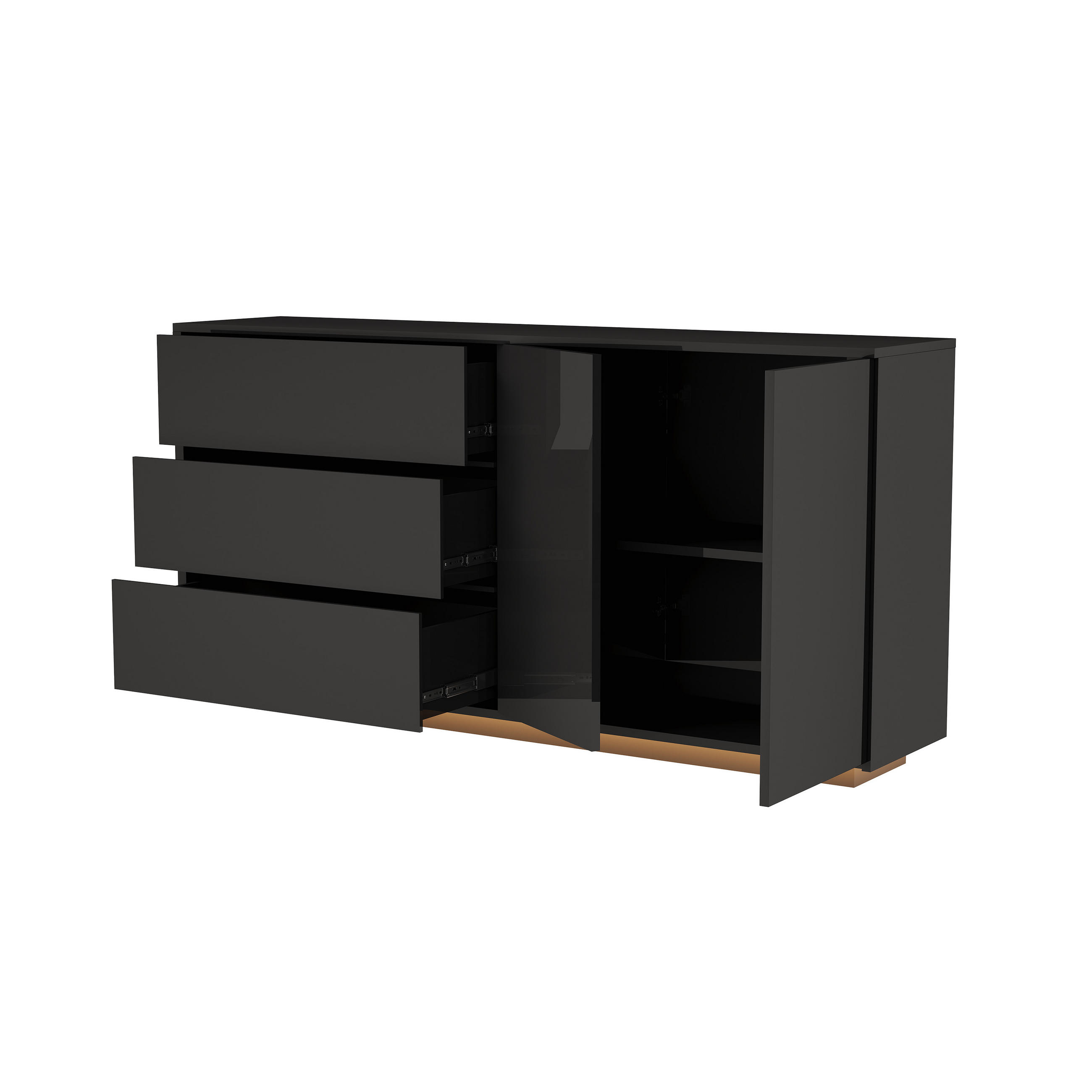 FERNSEH- & STAURAUMSCHRANK mit Hochglanzfront & LED - Schwarz, Holzwerkstoff (35/76/160cm) - SHOPENTRA