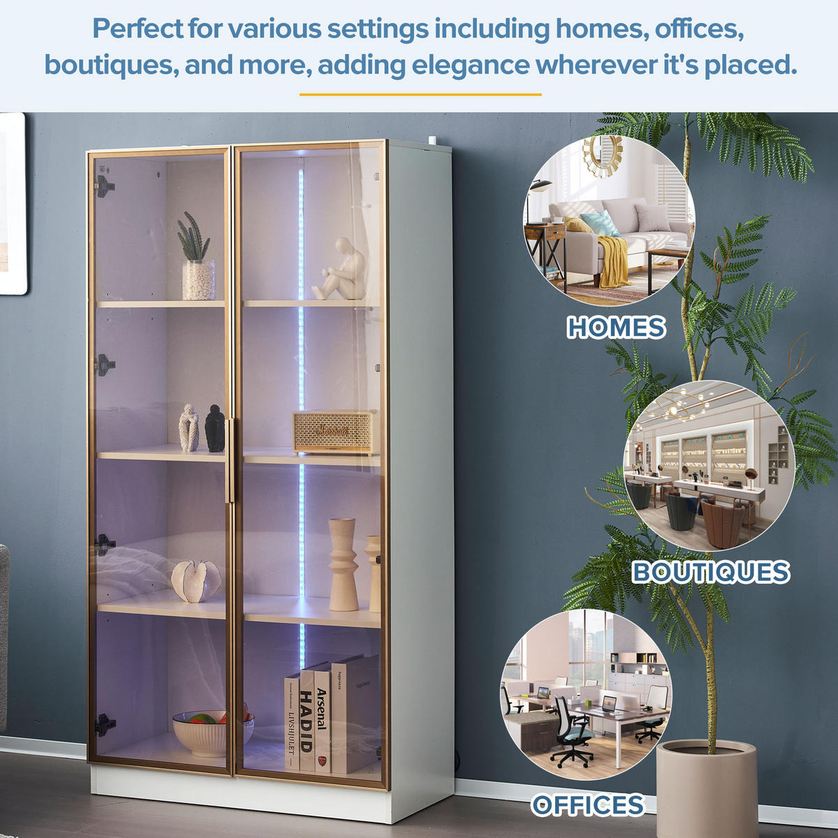 VITRINE, 2er-Set, LED-Licht, Flügeltüren, Weiß, 80x40x160cm - Weiß, Holzwerkstoff (40/160/160cm) - FLIEKS