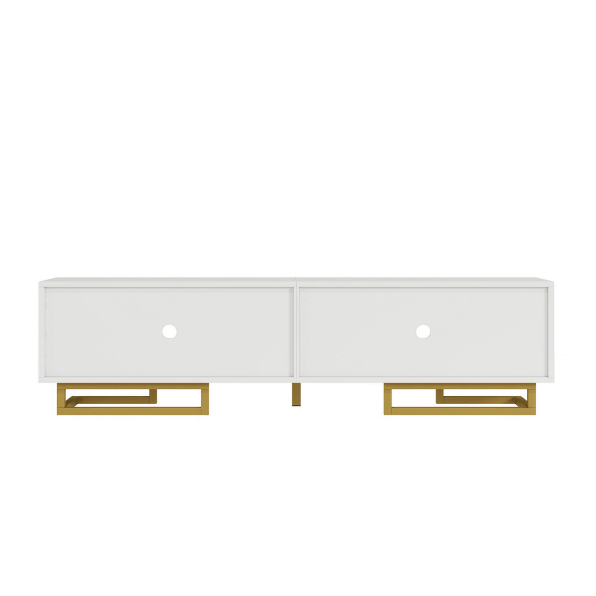 TV-LOWBOARD aus Spanplatte 160x38x44,5 cm Weiß mit 4 Türen, goldfarbenen Griffen und Metallfüßen - Weiß, Holzwerkstoff (160/44.5/38cm) - IVMEU