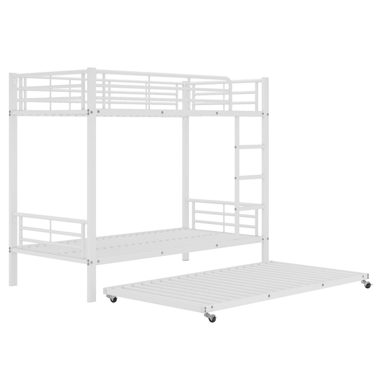 ETAGENBETT 90/200 cm in Weiß aus Metall mit Ausziehbett 90/190 cm - Weiß, Metall (90/190cm) - Flora Grace