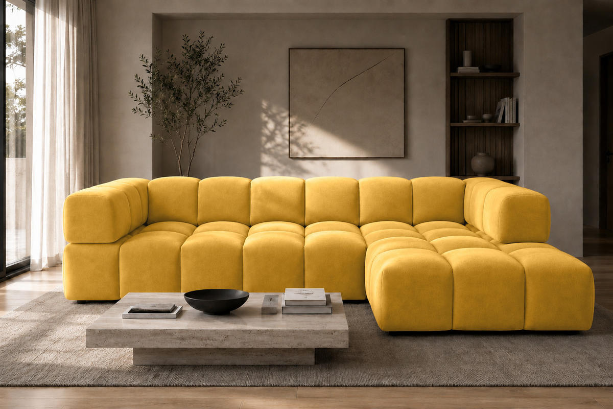 ECKSOFA L-Form, Veloursstoff Bluvel, Golden, Rechts, Averro XL - Goldfarben, Holz (320/150cm) - Kaiser Möbel