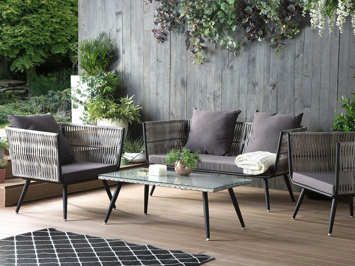 LOUNGE-SET 4-sitzer Rattan Grau Ragusa - Grau, Kunststoff - Beliani