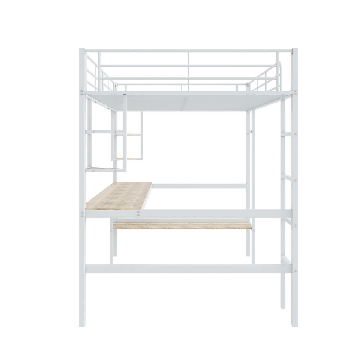 HOCHBETT 140/200 cm aus Metall mit Schreibtisch und Regalen Weiß - Weiß, Metall (140/200cm) - Modenvie