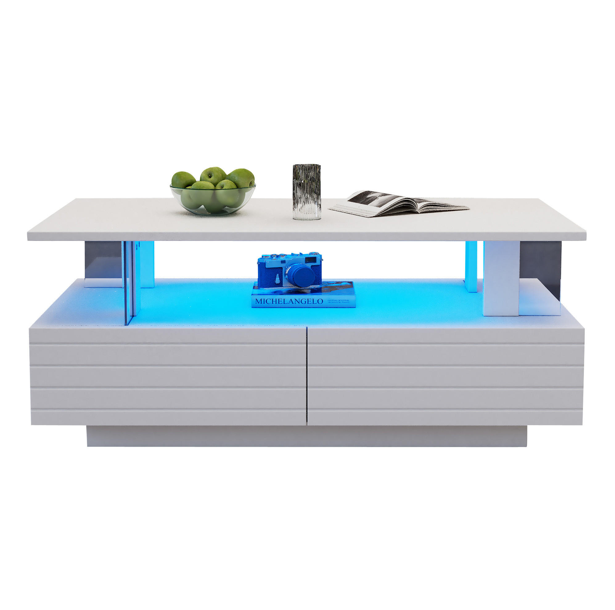OKWISH KONFERENČNÍ stolek 100/50/42 cm bílý z akrylu s LED osvětlením a úložným prostorem