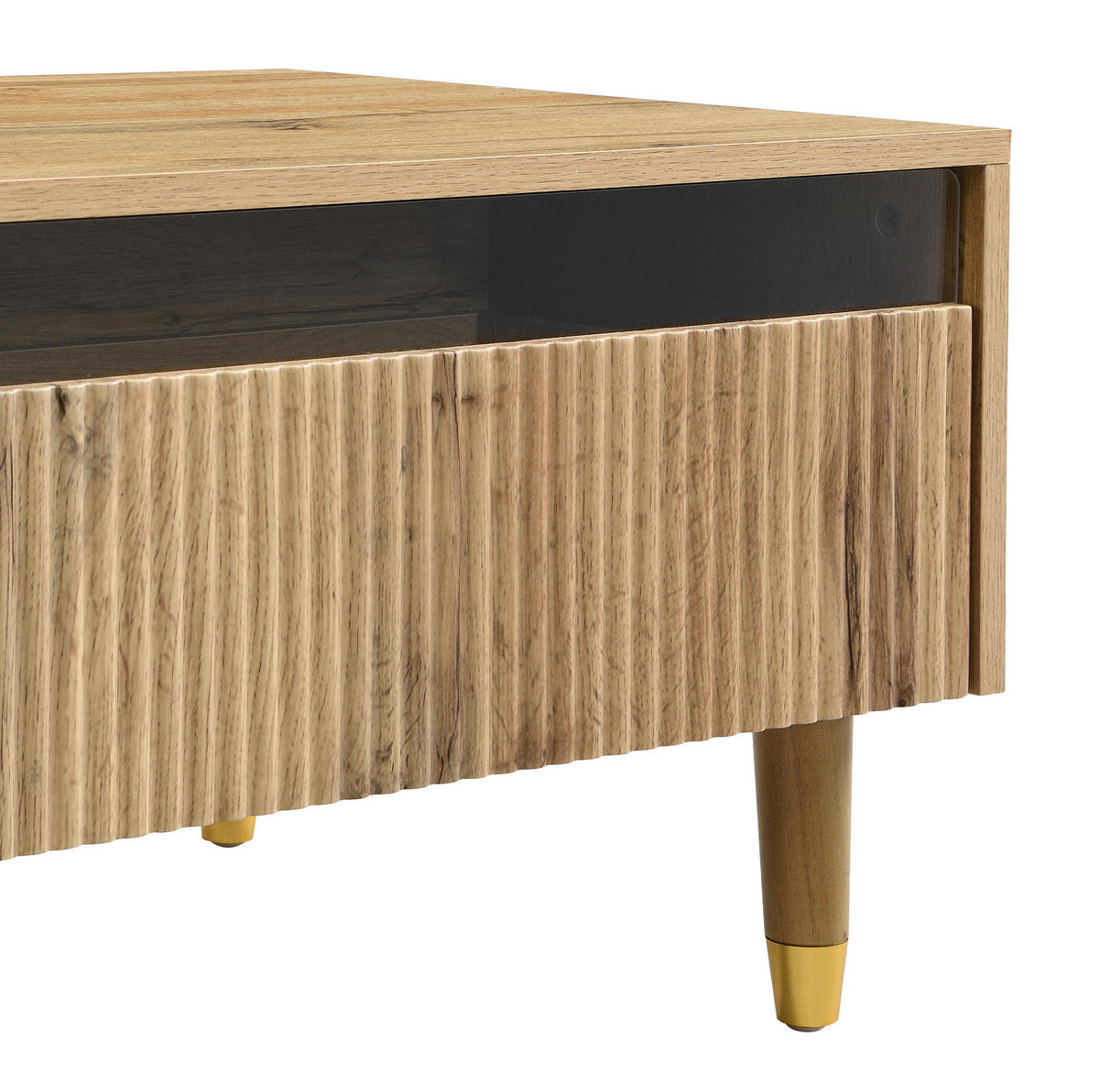 COUCHTISCH 110/50/40 cm mit 2 Schubladen und LED-Beleuchtung, Wellenfront und Acryl-Details, Holzfarben - Naturfarben, Holzwerkstoff (110/50/40cm) - Redom