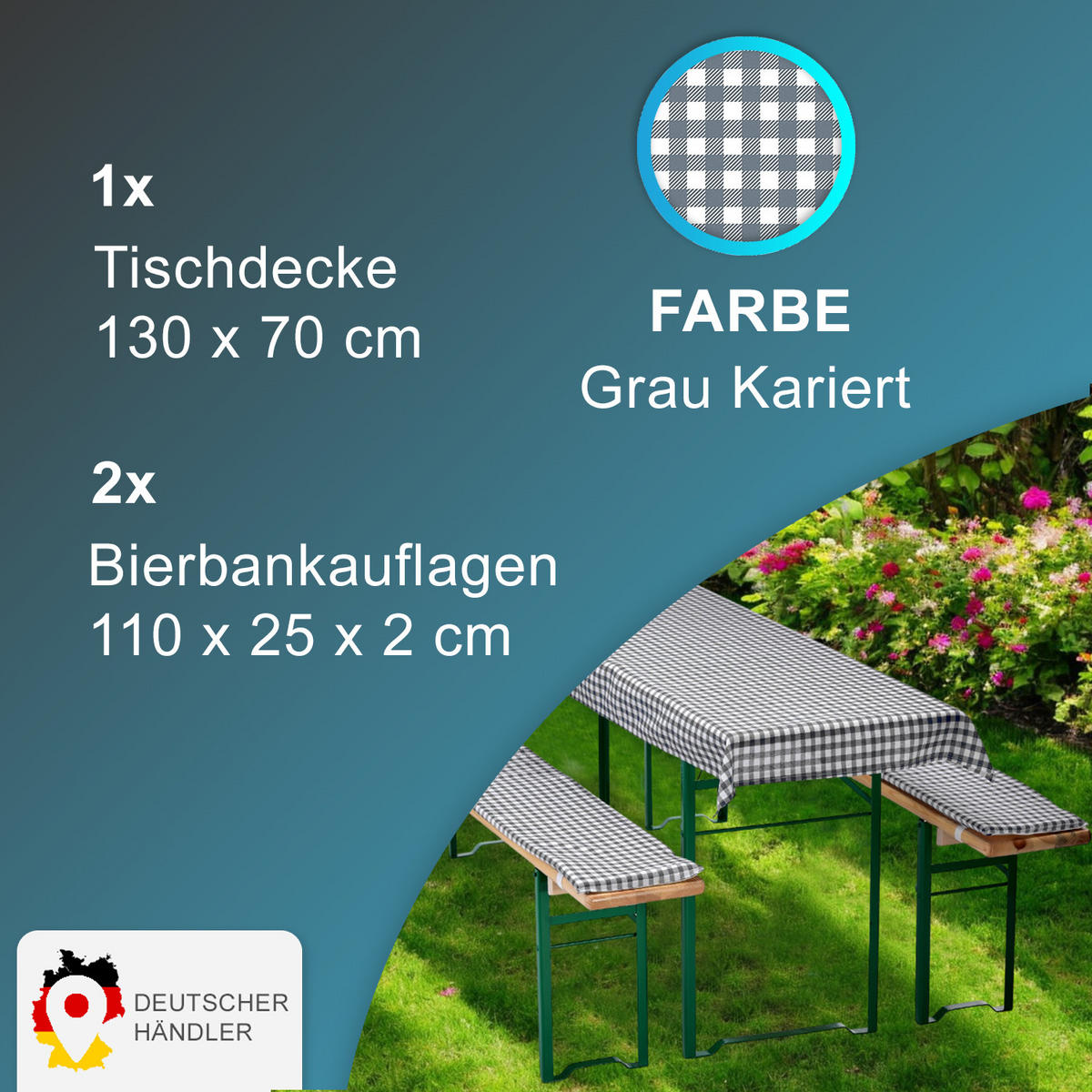 BIERBANKAUFLAGEN Set 130x70 cm Grau Kariert - Grau, Textil (70/130cm) - NYVI