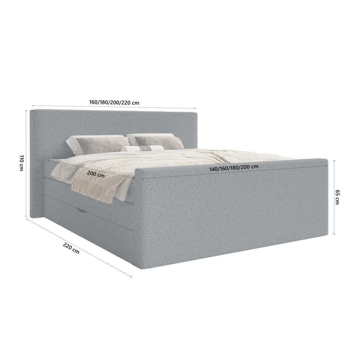 BOXSPRINGBETT Velipoja Premium 200x200 cm, Dunkelgrau - Dunkelgrau, Textil (200/200cm) - Fedve