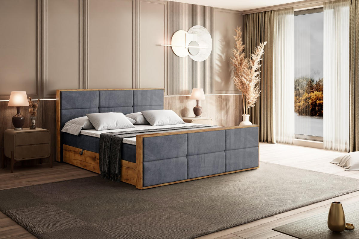 BOXBETT mit Matratze H4 und Lattenrost - LOLLI1-Z - 160x200 - Dunkelgrau Casablanca - Dunkelgrau, Holzwerkstoff (160/200cm) - ALTDECOR