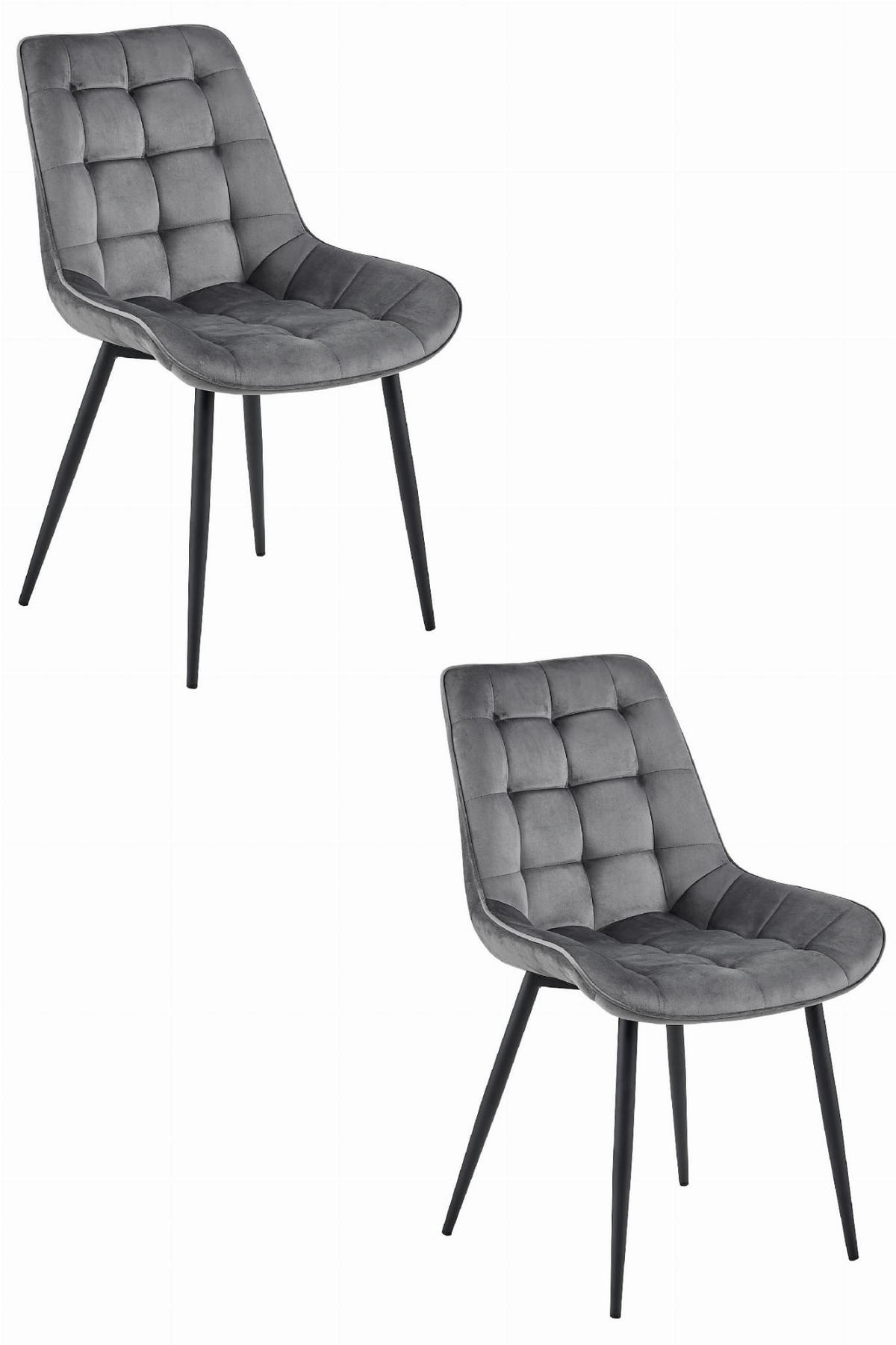 ESSZIMMERSTUHL 2-er Set BERA dunkelgrauer Sitz, schwarze Beine - Dunkelgrau/Schwarz, Textil (54/88/60cm) - Valora