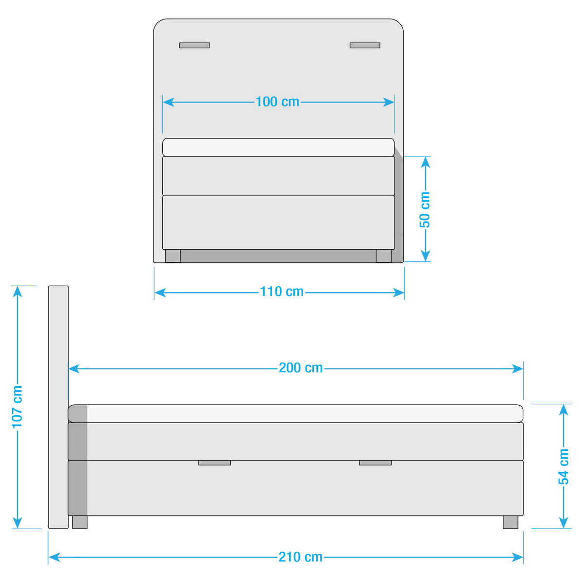BOXBETT mit Stauraum - inkl. Beleuchtung - Dunkelblau, Holz/Textil (100/200cm) - home24