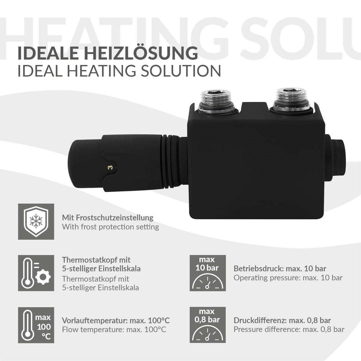 ANSCHLUSSGARNITUR Badheizkörper Schwarz - Schwarz, Metall - LuxeBath