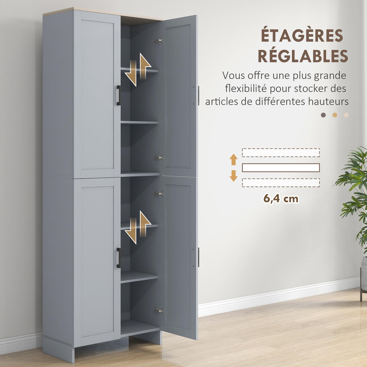 HIGHBOARD DE-11104 4 Türen mit verstellbaren Böden Grau - Grau, Holzwerkstoff (30/170.5/60cm) - ComfortXL