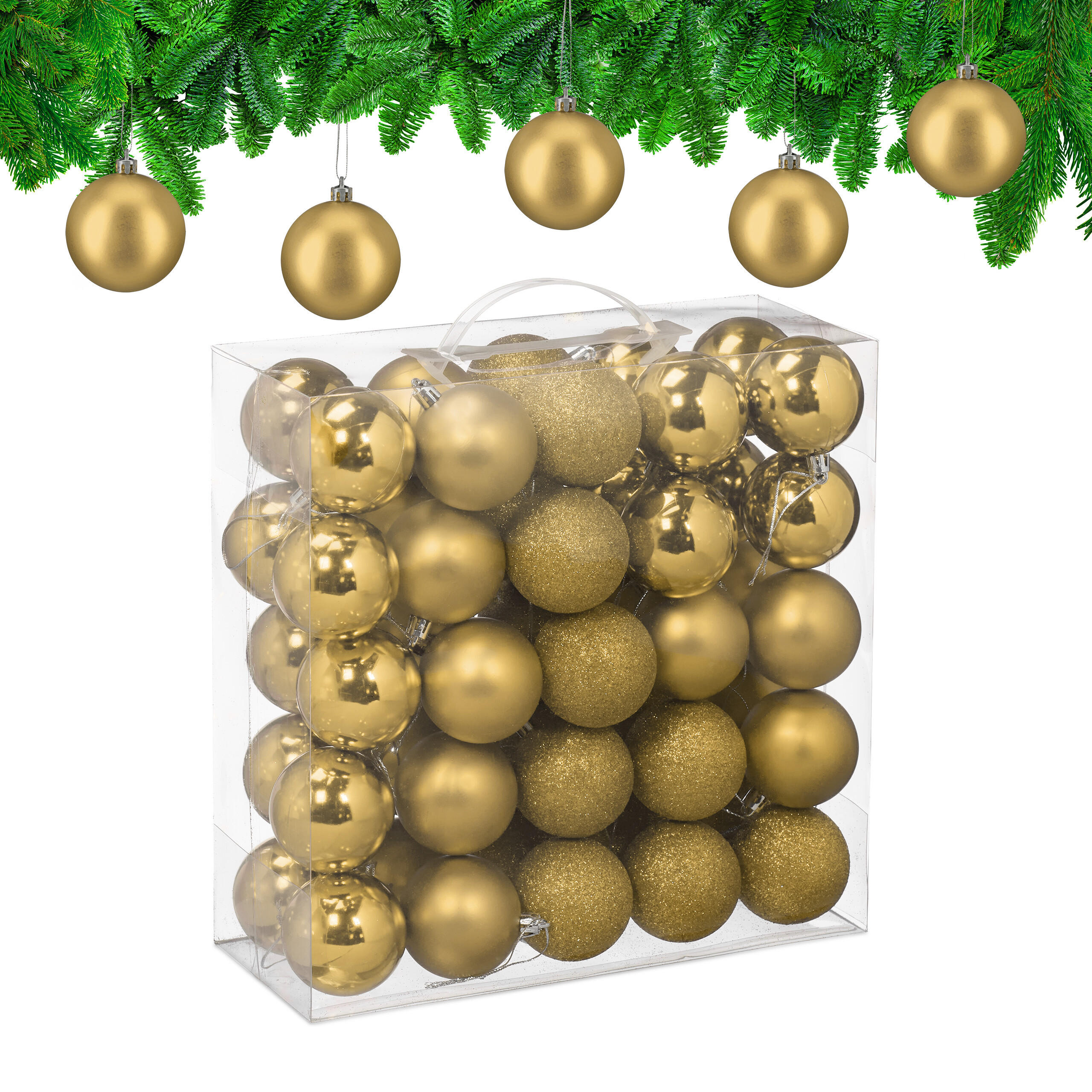 50XWEIHNACHTSKUGELN - Goldfarben, Kunststoff (6/7/6cm) - Relaxdays