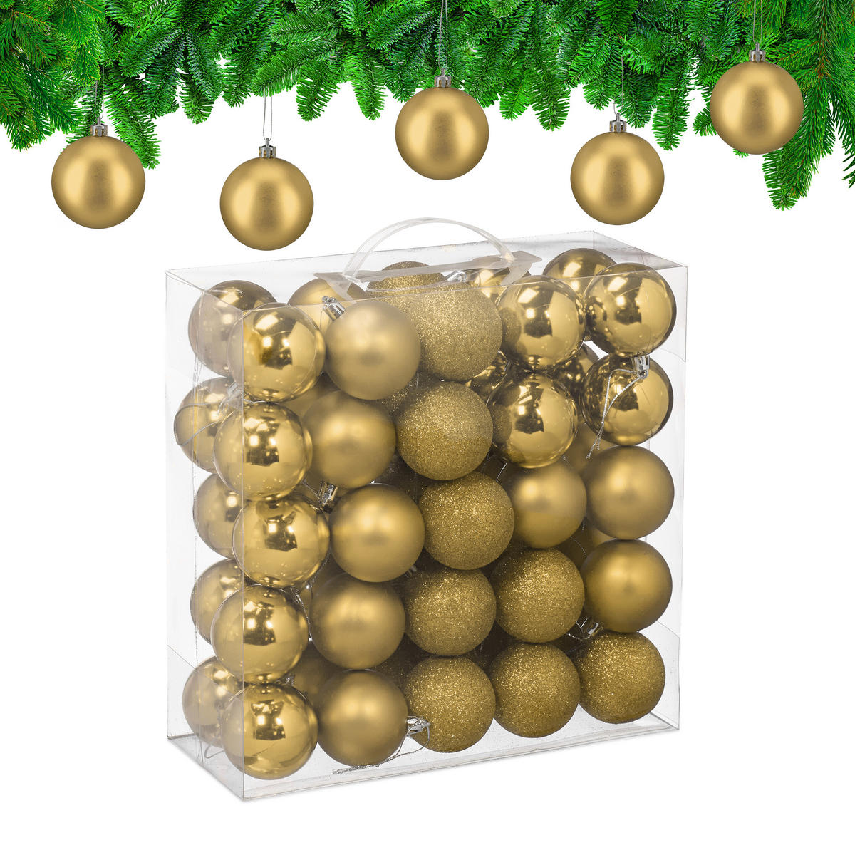 50XWEIHNACHTSKUGELN - Goldfarben, Kunststoff (6/7/6cm) - Relaxdays