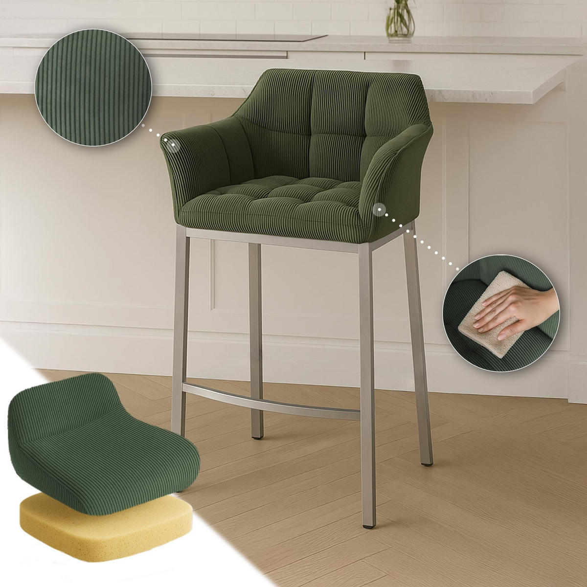 BARHOCKER Damaso 110x64x48 cm grün - Grün, Metall (64/110/48cm) - furnicato
