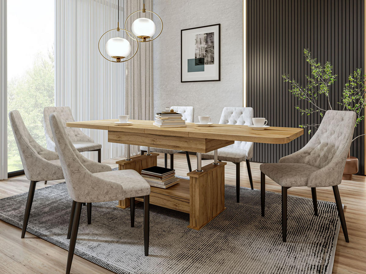 COUCHTISCH rechteckig Eiche Gold ausziehbar höhenverstellbar - Eichefarben, Holzwerkstoff (70/120/60cm) - designimpex